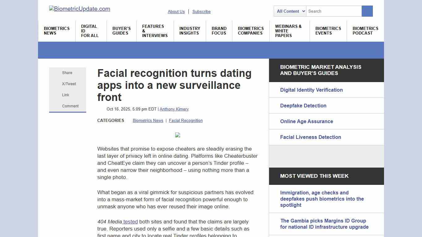 Facial recognition turns dating apps into a new surveillance front Biometric Update